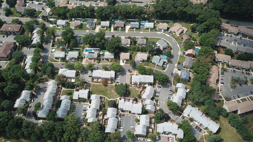 aerial view of residential neighborhood showing how neighborhood trends affect property values